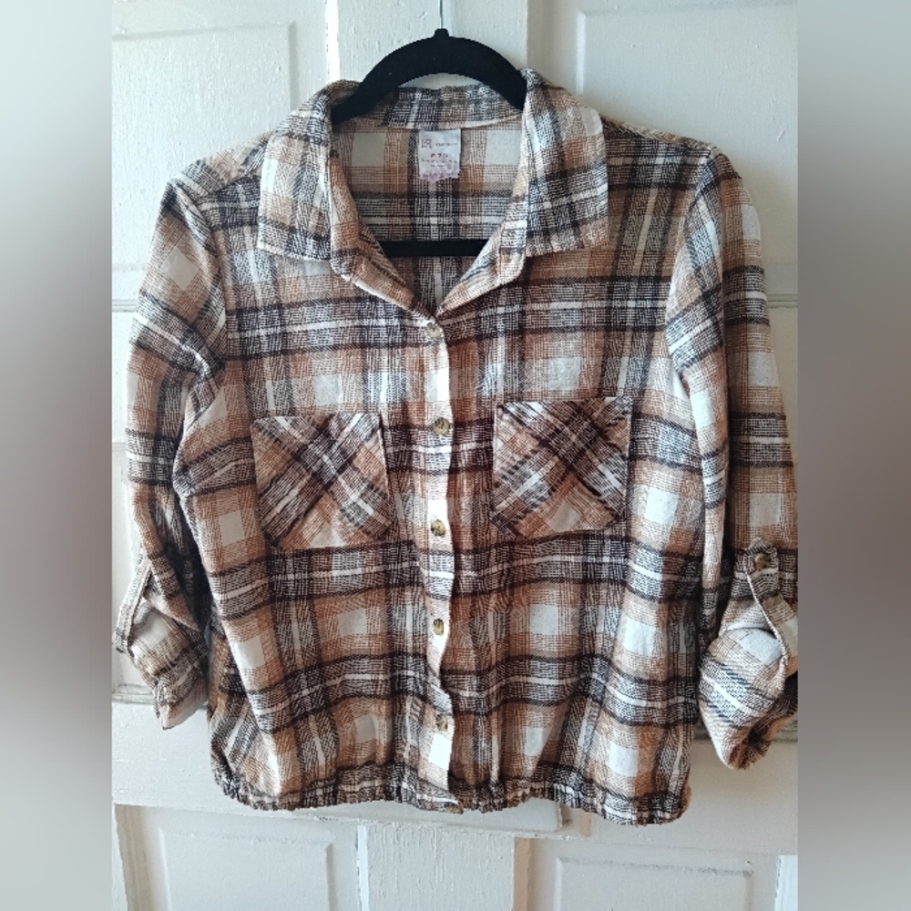 No Boundaries Brown 🤎 Plaid Shirt M 7-9